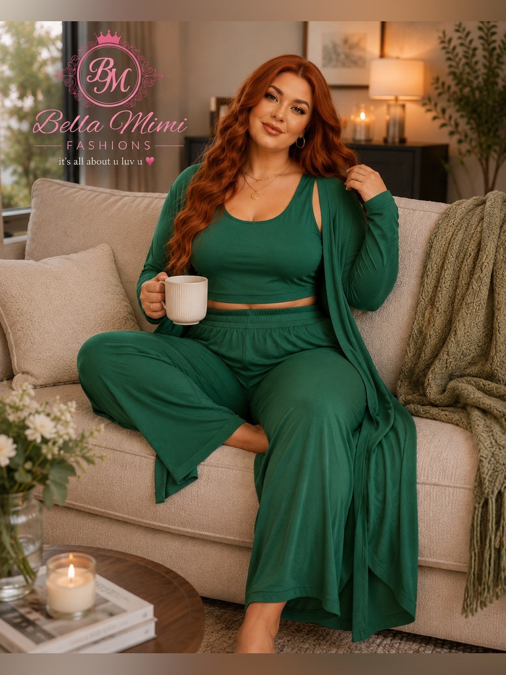 Chic Green Wide Leg Women's Pants cropped top and long duster  XXL 🌸 BC BAG 01